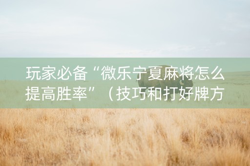 玩家必备“微乐宁夏麻将怎么提高胜率”（技巧和打好牌方法)