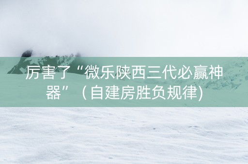 厉害了“微乐陕西三代必赢神器”（自建房胜负规律)
