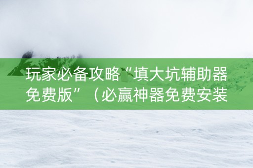 玩家必备攻略“填大坑辅助器免费版”（必赢神器免费安装)