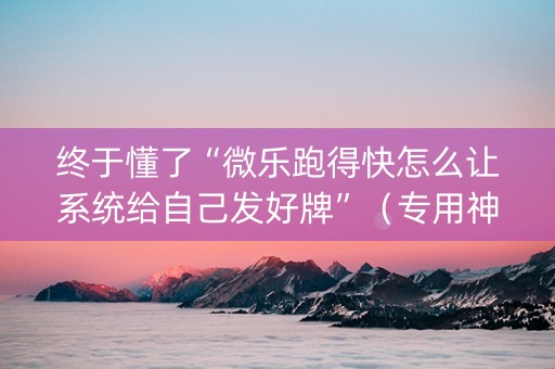 终于懂了“微乐跑得快怎么让系统给自己发好牌”（专用神器)