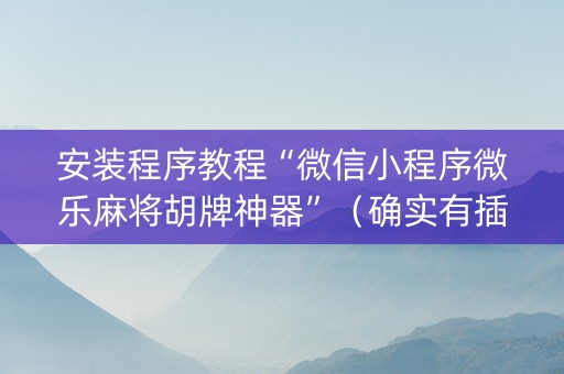 安装程序教程“微信小程序微乐麻将胡牌神器”（确实有插件吗)