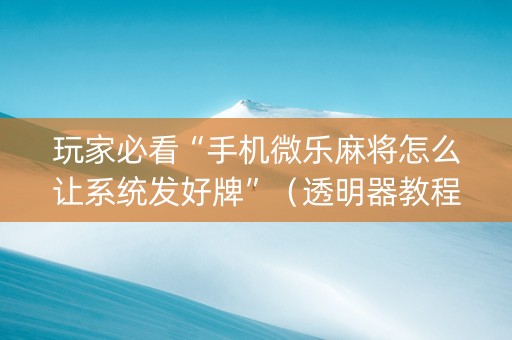 玩家必看“手机微乐麻将怎么让系统发好牌”（透明器教程)