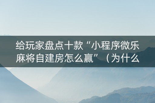 给玩家盘点十款“小程序微乐麻将自建房怎么赢”（为什么有人一直赢)