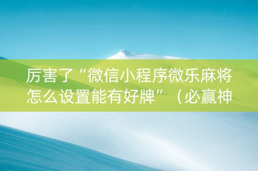 厉害了“微信小程序微乐麻将怎么设置能有好牌”（必赢神器免费安装)