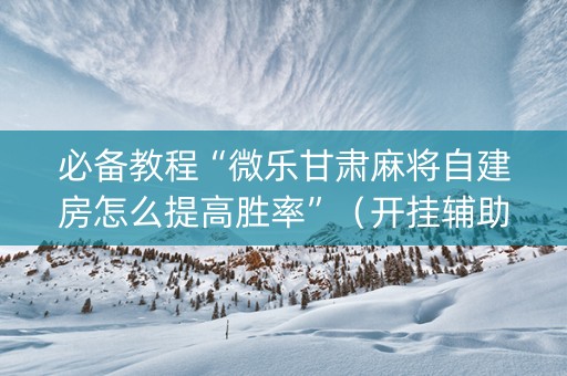 必备教程“微乐甘肃麻将自建房怎么提高胜率”（开挂辅助器插件)