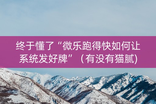 终于懂了“微乐跑得快如何让系统发好牌”（有没有猫腻)