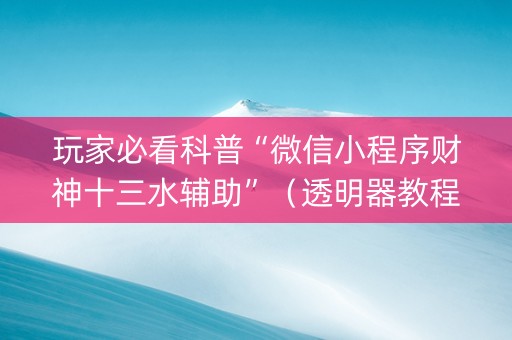 玩家必看科普“微信小程序财神十三水辅助”（透明器教程)
