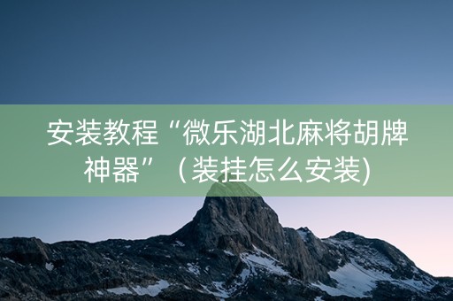 安装教程“微乐湖北麻将胡牌神器”（装挂怎么安装)