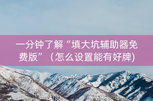 一分钟了解“填大坑辅助器免费版”（怎么设置能有好牌)