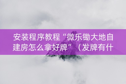 安装程序教程“微乐锄大地自建房怎么拿好牌”（发牌有什么规律吗)
