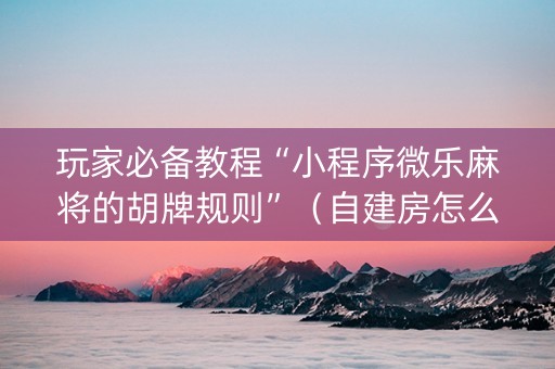 玩家必备教程“小程序微乐麻将的胡牌规则”（自建房怎么拿好牌)