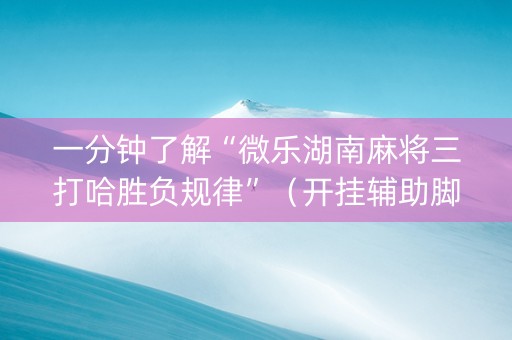 一分钟了解“微乐湖南麻将三打哈胜负规律”（开挂辅助脚本)