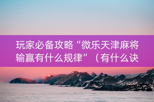 玩家必备攻略“微乐天津麻将输赢有什么规律”（有什么诀窍)