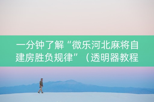 一分钟了解“微乐河北麻将自建房胜负规律”（透明器教程)
