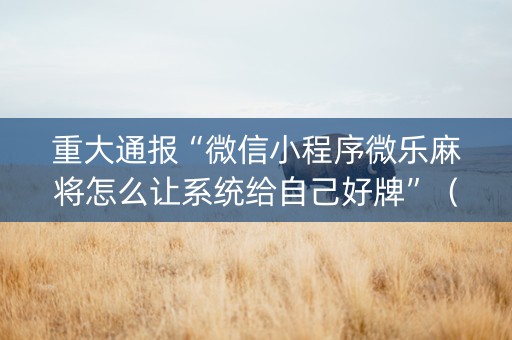 重大通报“微信小程序微乐麻将怎么让系统给自己好牌”（开挂辅助器脚本)