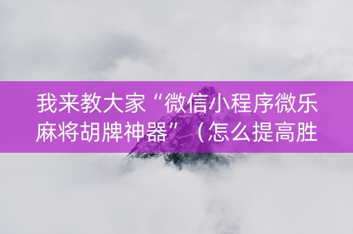 我来教大家“微信小程序微乐麻将胡牌神器”（怎么提高胜率)