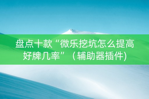 盘点十款“微乐挖坑怎么提高好牌几率”（辅助器插件)