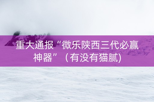 重大通报“微乐陕西三代必赢神器”（有没有猫腻)