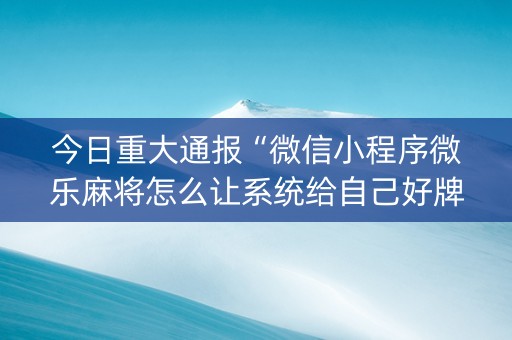 今日重大通报“微信小程序微乐麻将怎么让系统给自己好牌”（插件可信吗)