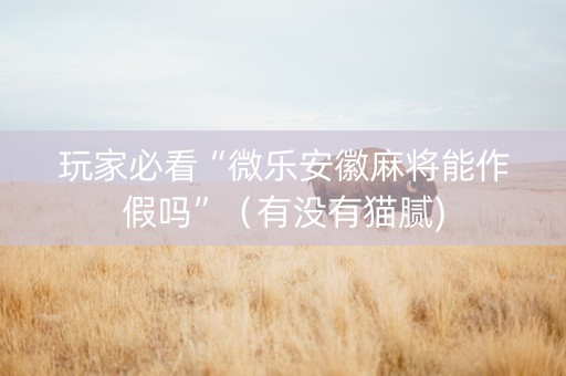 玩家必看“微乐安徽麻将能作假吗”（有没有猫腻)