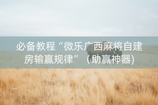 必备教程“微乐广西麻将自建房输赢规律”（助赢神器)