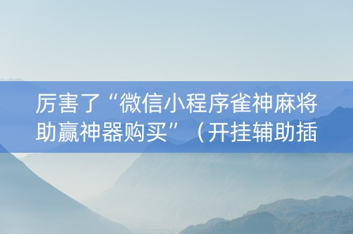 厉害了“微信小程序雀神麻将助赢神器购买”（开挂辅助插件)