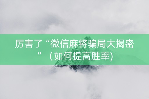 厉害了“微信麻将骗局大揭密”（如何提高胜率)