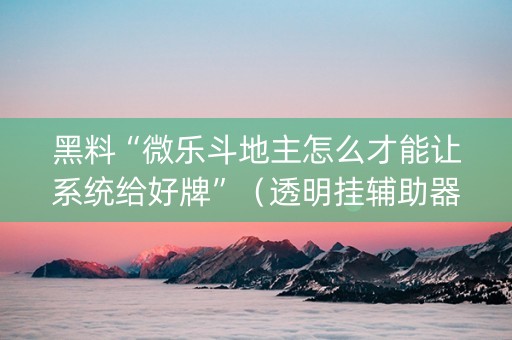 黑料“微乐斗地主怎么才能让系统给好牌”（透明挂辅助器)