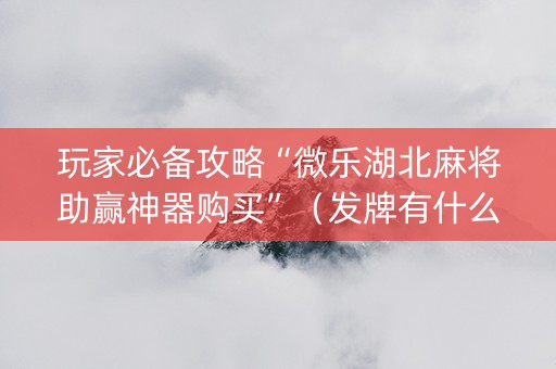 玩家必备攻略“微乐湖北麻将助赢神器购买”（发牌有什么规律吗)