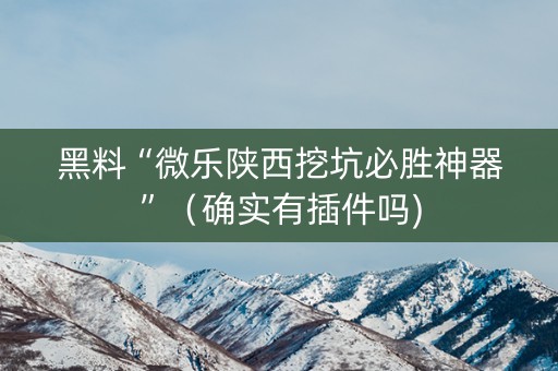 黑料“微乐陕西挖坑必胜神器”（确实有插件吗)
