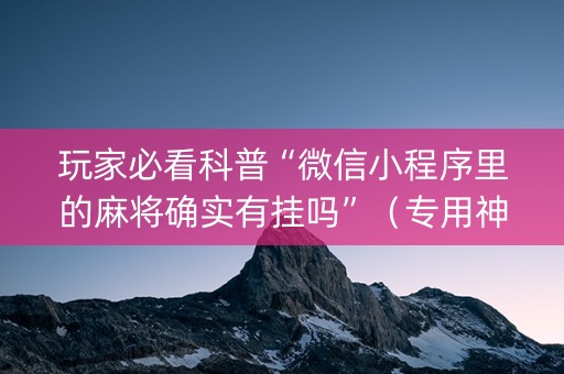 玩家必看科普“微信小程序里的麻将确实有挂吗”（专用神器下载)