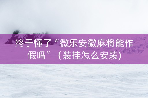 终于懂了“微乐安徽麻将能作假吗”（装挂怎么安装)