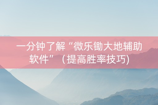 一分钟了解“微乐锄大地辅助软件”（提高胜率技巧)