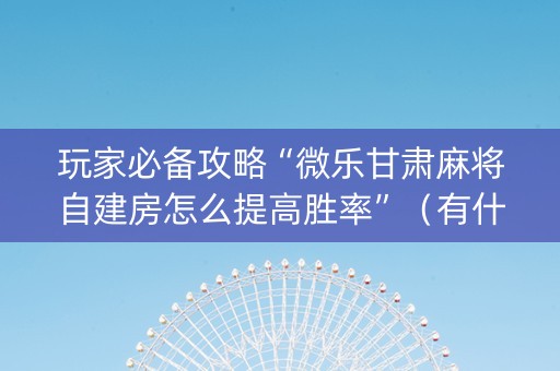 玩家必备攻略“微乐甘肃麻将自建房怎么提高胜率”（有什么规律)