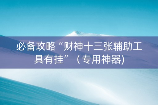 必备攻略“财神十三张辅助工具有挂”（专用神器)