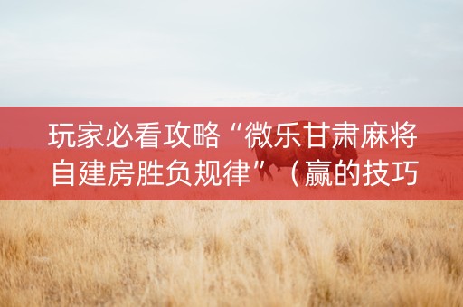 玩家必看攻略“微乐甘肃麻将自建房胜负规律”（赢的技巧规律)