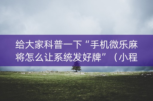 给大家科普一下“手机微乐麻将怎么让系统发好牌”（小程序控牌器)