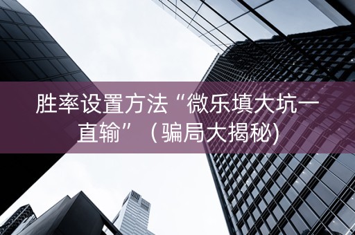 胜率设置方法“微乐填大坑一直输”（骗局大揭秘)