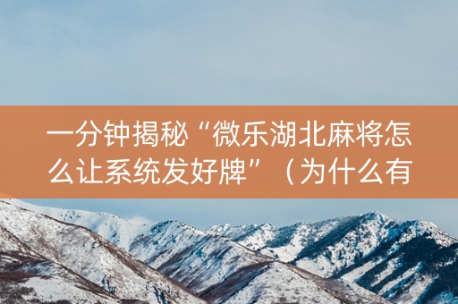 一分钟揭秘“微乐湖北麻将怎么让系统发好牌”（为什么有人一直赢)