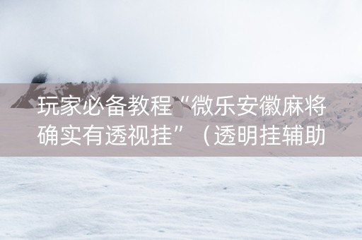 玩家必备教程“微乐安徽麻将确实有透视挂”（透明挂辅助器)