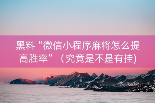 黑料“微信小程序麻将怎么提高胜率”（究竟是不是有挂)