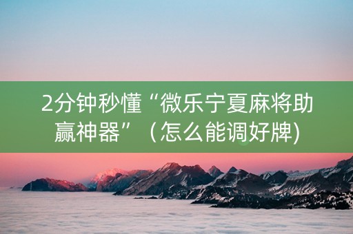 2分钟秒懂“微乐宁夏麻将助赢神器”（怎么能调好牌)
