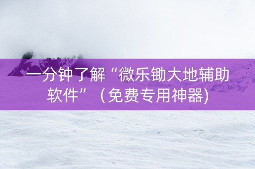 一分钟了解“微乐锄大地辅助软件”（免费专用神器)