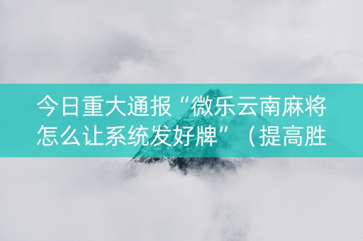 今日重大通报“微乐云南麻将怎么让系统发好牌”（提高胜率软件)