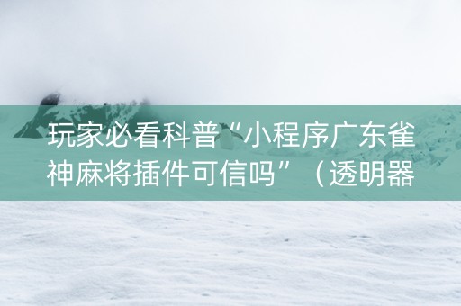 玩家必看科普“小程序广东雀神麻将插件可信吗”（透明器教程)