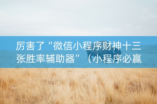 厉害了“微信小程序财神十三张胜率辅助器”（小程序必赢神器)