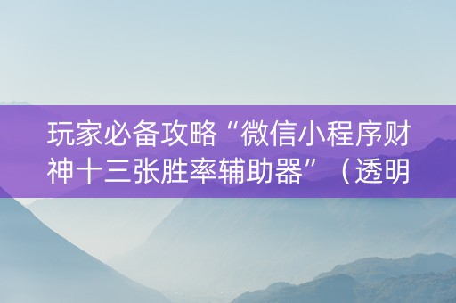 玩家必备攻略“微信小程序财神十三张胜率辅助器”（透明挂辅助器)