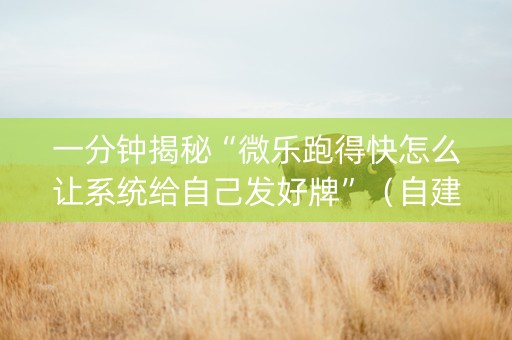一分钟揭秘“微乐跑得快怎么让系统给自己发好牌”（自建房胜负规律)