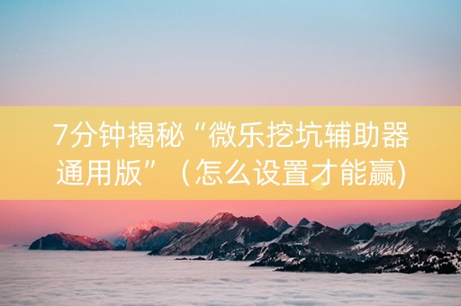7分钟揭秘“微乐挖坑辅助器通用版”（怎么设置才能赢)