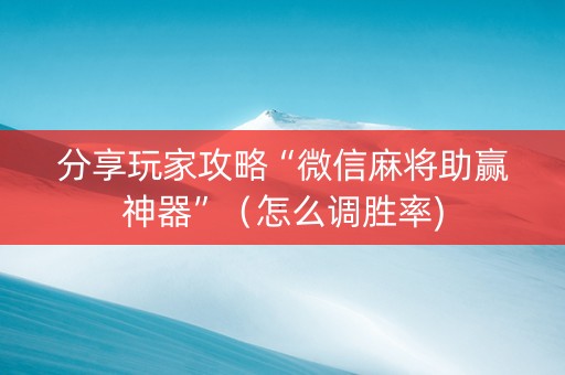 分享玩家攻略“微信麻将助赢神器”（怎么调胜率)